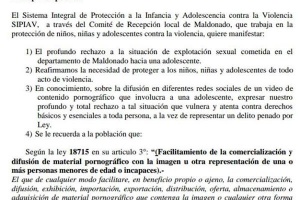 SIPIAV Maldonado advierte sobre divulgación de material pornográfico -por redes sociales- que involucra a adolescente