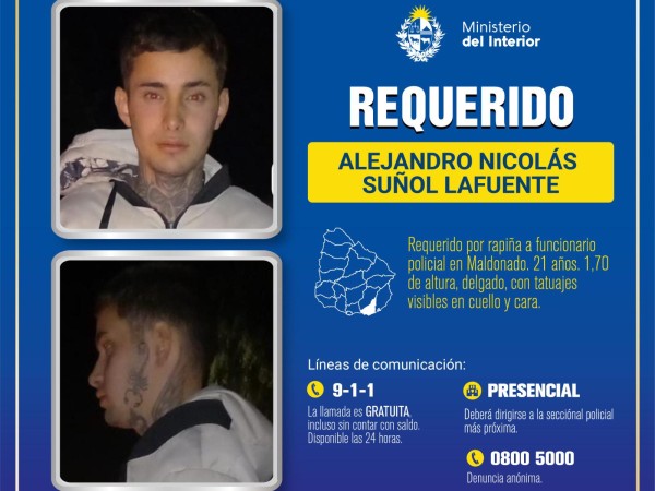 Policía solicita colaboración para ubicar a requerido por rapiña a funcionario policial