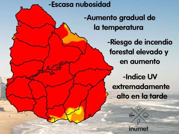 INUMET y Bomberos alertan a la población por aumento de temperaturas y muy alto riesgo de incendios.