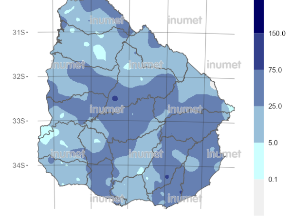Garzón fue la tercera localidad con mayor nivel de precipitaciones, según INUMET