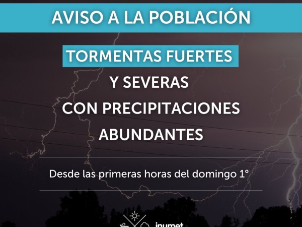 Inumet alertó por tormentas fuertes y severas con precipitaciones abundantes
